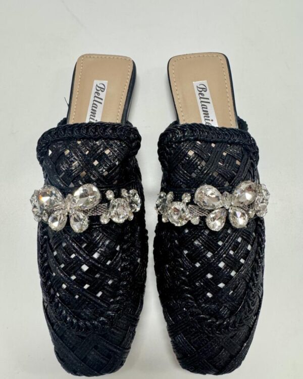 Mule Negro de Rejilla y Apliques de Cristal