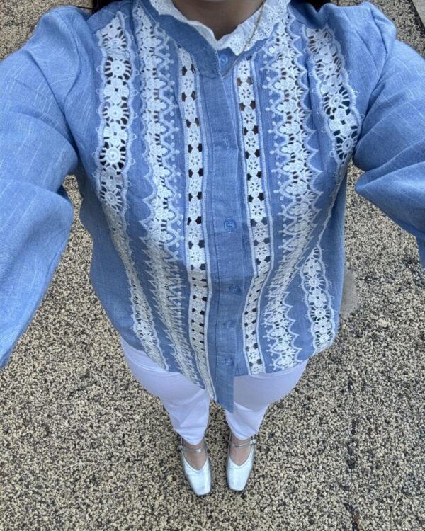 Camisa efecto lino romantica - Imagen 4