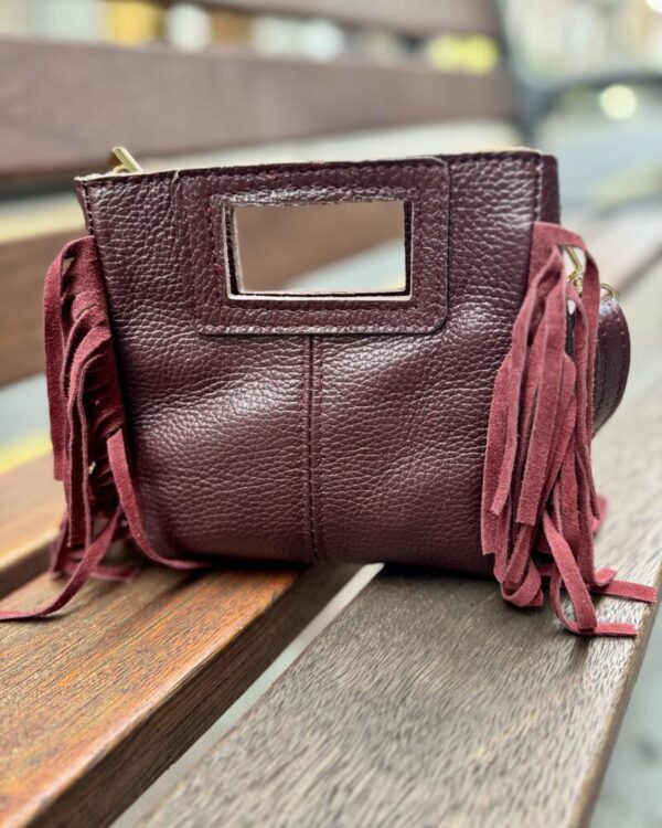 Bolso piel mini flecos vino