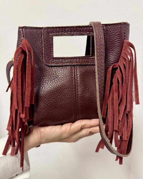 Bolso piel mini flecos vino - Imagen 3