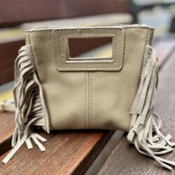 Bolso piel mini flecos taupe