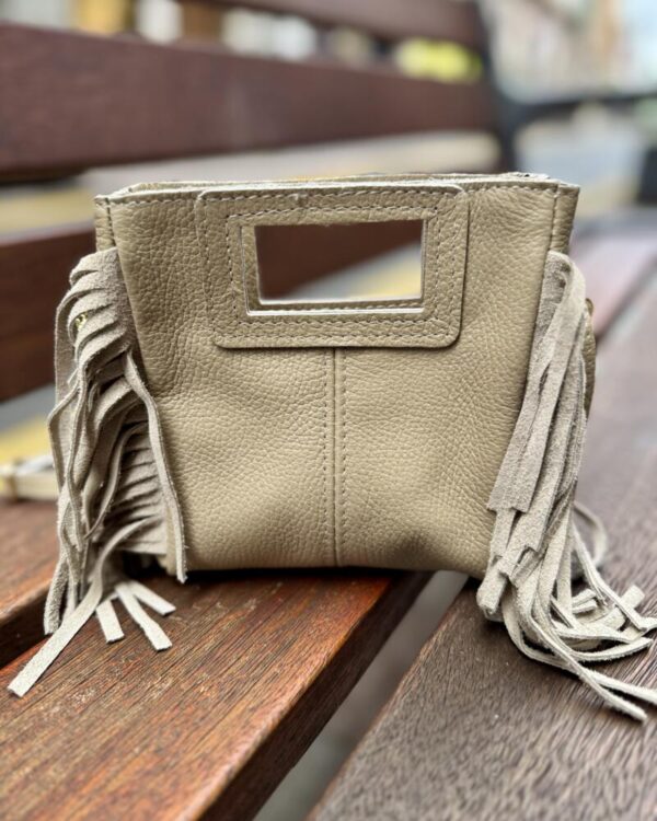 Bolso piel mini flecos taupe