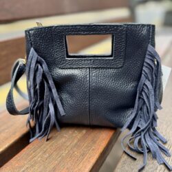Bolso piel mini flecos azul marino