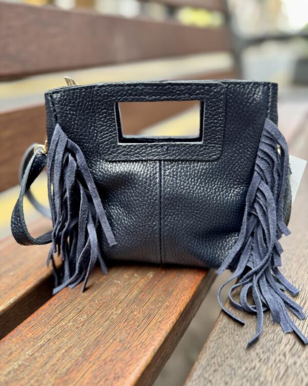 Bolso piel mini flecos azul marino