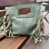 Bolso piel mini flecos verde