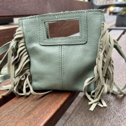 Bolso piel mini flecos verde