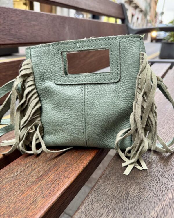 Bolso piel mini flecos verde
