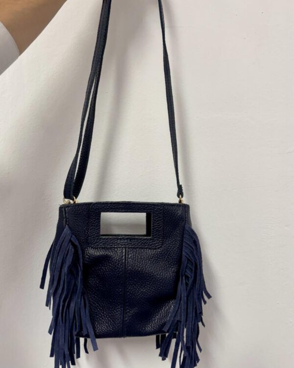 Bolso piel mini flecos azul marino - Imagen 3