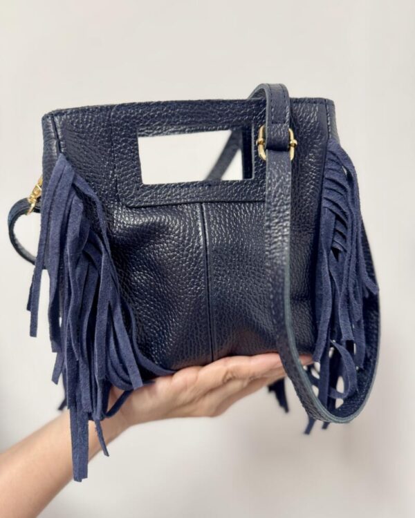 Bolso piel mini flecos azul marino - Imagen 2
